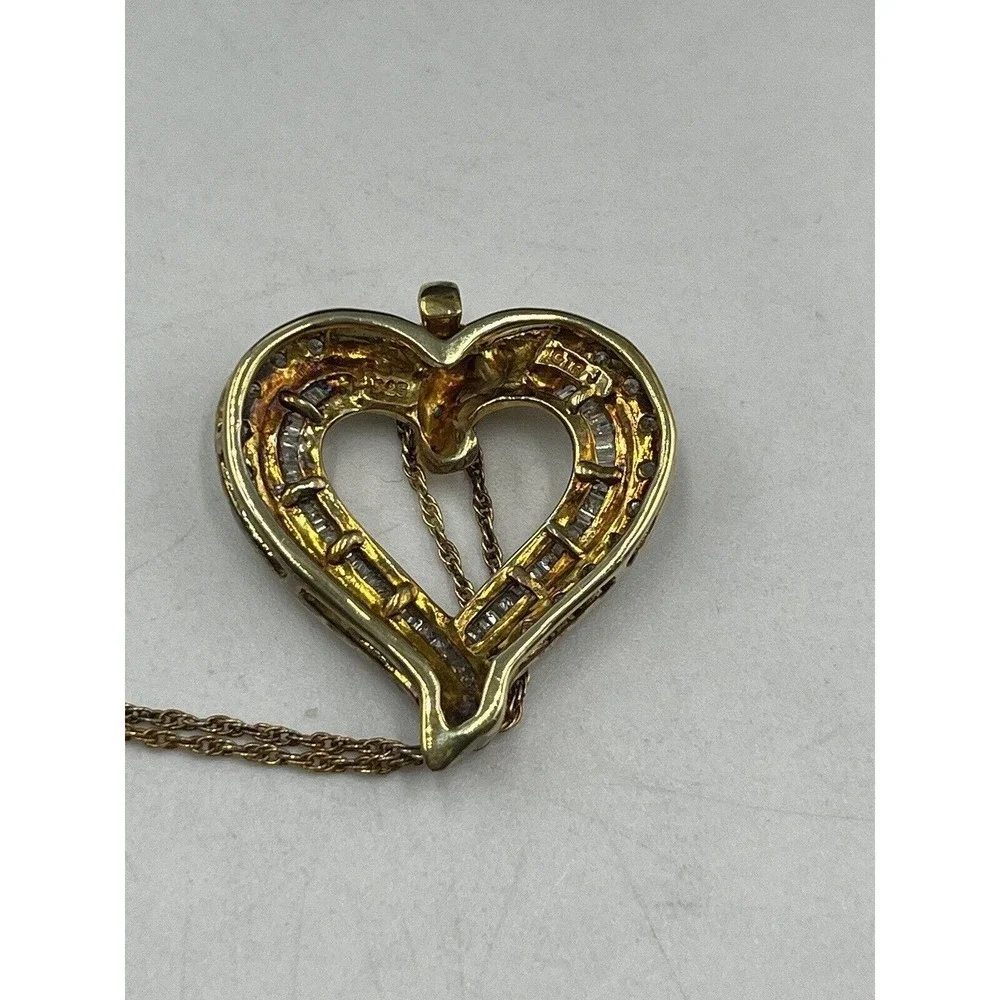 Vintage GTRJ Sterling Silver Vermeil 1/2 cttw‎ Diamond Open Heart Necklace